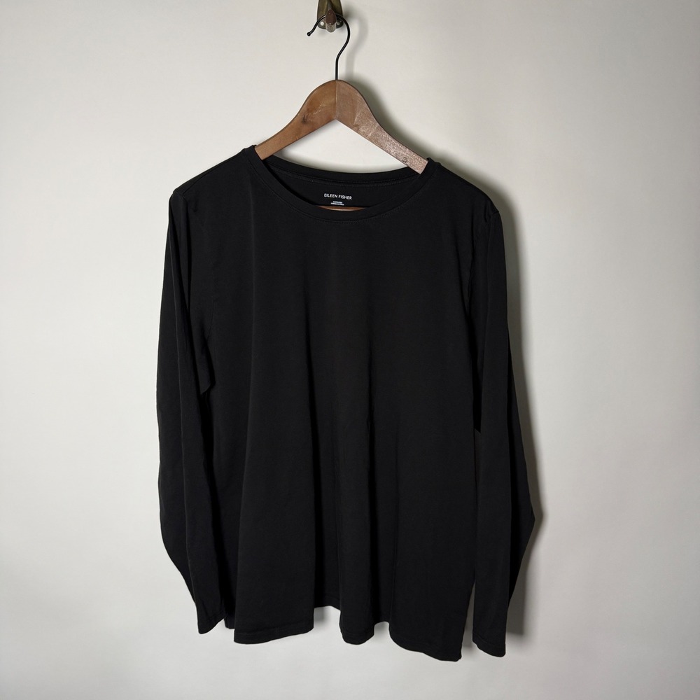 Eileen Fisher Organic Cotton Long Sleeve Tee Shirt Womens 2X Black Jersey Knit
